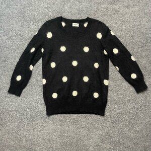 Wallace Womens Pullover Sweater Black Rabbit Hair Blend Polka Dot Long Sleeve M